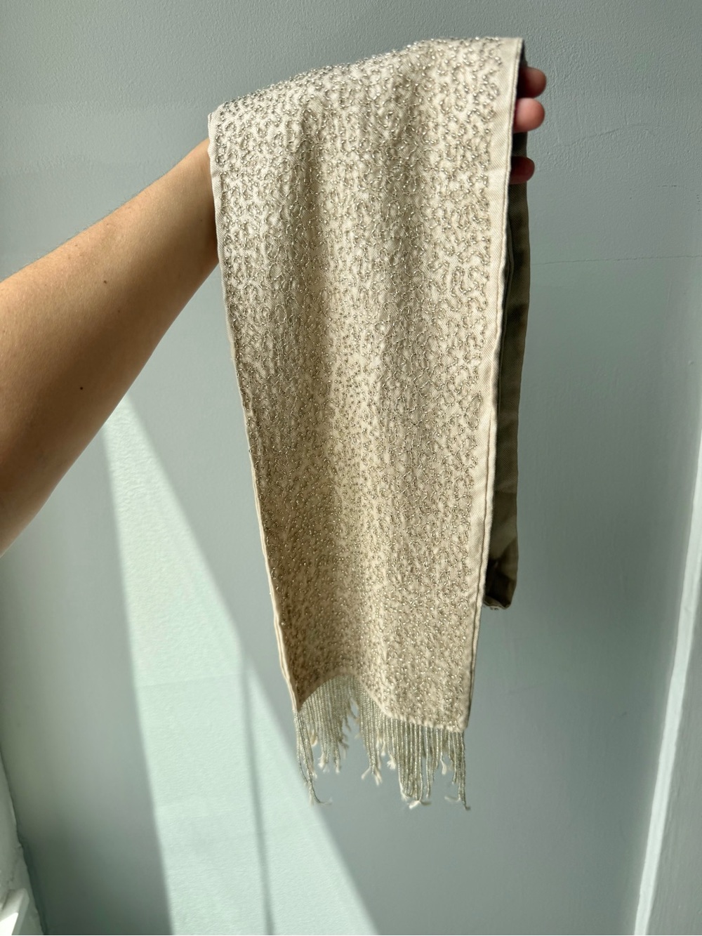 100% Silk & Beaded Fringe Scarf